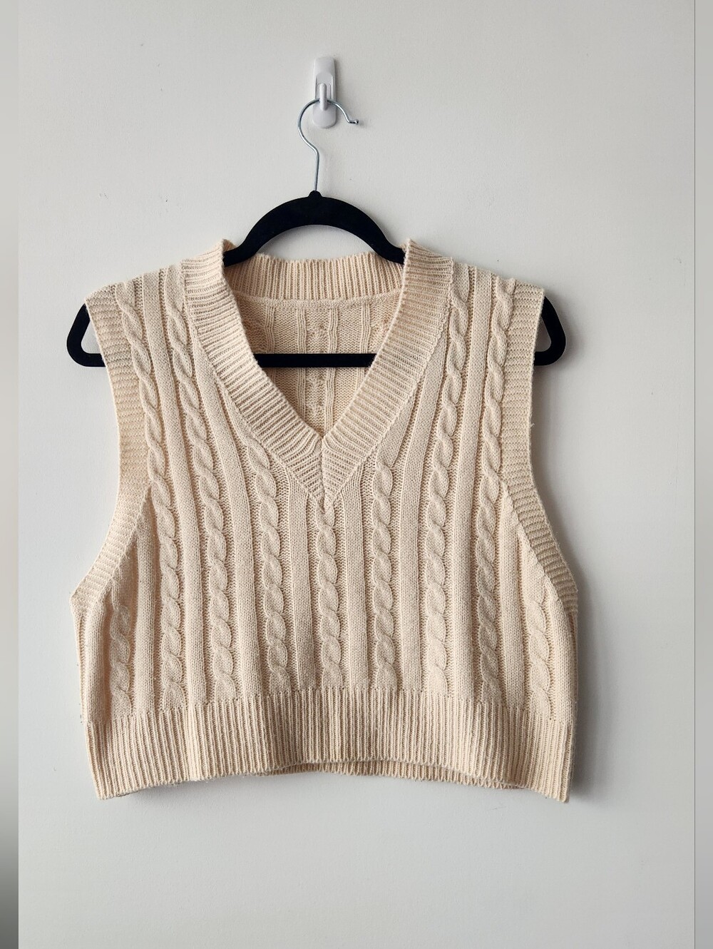 YesStyle Cream Cable Knit V-Neck Sweater Vest